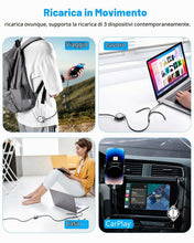 Carica l'immagine nel visualizzatore di Gallery, Minlu Multi 1.2m Cavo Caricabatterie Retrattile 3A, 3 in 1 Cavi USB