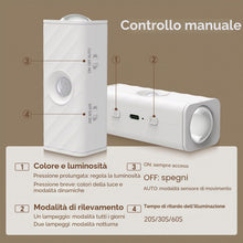 Carica l'immagine nel visualizzatore di Gallery, MERTTURM Luce Notturna RGBW con Sensore di Movimento, Applique da Parete Telecomando, Illuminazione Scale Ricaricabile, 
