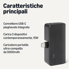 Carica l'immagine nel visualizzatore di Gallery, Amazon Basics Power Bank da 5000mAh, Max. 20W, Caricabatterie Portatile con Connettore USB-C Integrato, per Telefoni e T