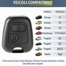 Carica l'immagine nel visualizzatore di Gallery, Jongo - Guscio Chiave senza Lama Compatibile con Citroën C1, C2, C3, C3 Picasso, Peugeot 107 e Toyota Aygo | con 1 Batte