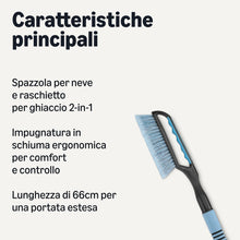 Carica l'immagine nel visualizzatore di Gallery, Amazon Basics - Spazzola da Neve con Raschietto da Ghiaccio, Impugnatura Ergonomica, Nero, Blu, 66.5cm