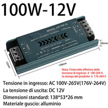 Carica l'immagine nel visualizzatore di Gallery, Alimentatore switching LED sottile per ingegneria domestica 8.3A 12V 100W ingresso driver trasformatore AC110V AC220V a 