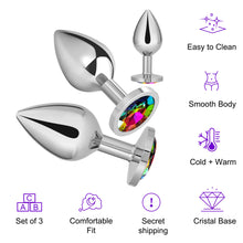 Carica l'immagine nel visualizzatore di Gallery, 3x Plug Anale Metallo | Butt Plug Cristallo Rainbow | Puro Piacere in 3 Taglie per Donna, Coppia, Uomo | Giocattoli Anal