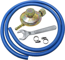 Carica l'immagine nel visualizzatore di Gallery, Kit regolatore bassa pressione per cucine stufe e barbecue gas + 2 mt di tubo + 2 fascette e CHIAVE IN OMAGGIO - Made in