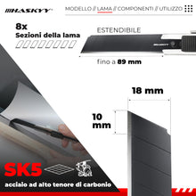 Carica l'immagine nel visualizzatore di Gallery, HASKYY Set 2 Taglierini Professionali 18mm + 5 Lame SK5 Premium - Cutter Sicurezza con Auto-Lock
