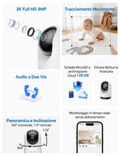 Carica l'immagine nel visualizzatore di Gallery, WOLFANG WS03 Telecamera Wi-Fi Interno 2K(3MP), Videocamera di Sorveglianza, Audio Bidirezionale, Visione Notturna, Tracc