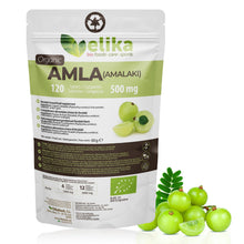 Carica l'immagine nel visualizzatore di Gallery, BIO Amla Elikafoods® BIOLOGICA. 120 compresse da 500mg. Rafforza i capelli e la pelle. Contiene vitamina C, minerali e a