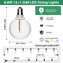Carica l'immagine nel visualizzatore di Gallery, FIFlying Catena Luminosa Esterno 8.8M/29FT, G40 Luci da Esterno Giardino con 12+1 LED, 2700K Bianco Caldo Impermeabile C