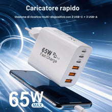 Carica l'immagine nel visualizzatore di Gallery, 65W Caricatore Rapido USB C, Caricabatterie con 6 Porte