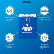 Carica l'immagine nel visualizzatore di Gallery, 2 Pezzi Disco Orario Auto | Formato Grande 11.5x15 cm con Busta PVC Trasparente | Parchimetro Disco Orario Omologato Ita
