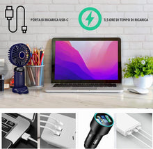 Carica l'immagine nel visualizzatore di Gallery, Jsdoin - Mini ventilatore portatile, ricaricabile tramite USB, 5 velocità, a batteria, pieghevole, da scrivania, con dis