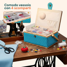 Carica l'immagine nel visualizzatore di Gallery, Wintem – Kit Cucito da Casa e da Viaggio, 76 Accessori, Vassoio con Scomparti Organizzati, Chiusura Magnetica, Set Cucito Completo con Cestino a Pois.