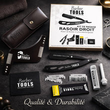 Carica l'immagine nel visualizzatore di Gallery, Kit da rasatura uomo - Rasoio per barba uomo/taglio a mano per barba - con 50 Lame Singole + Panno + Stick di allume + C