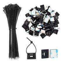 Carica l'immagine nel visualizzatore di Gallery, Jatiler, 200 basi adesive per fascette stringicavi, colore nero, supporto autoadesivo, set con fascette multiuso (lunghe