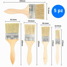 Carica l'immagine nel visualizzatore di Gallery, Set pennelli pittura 5 pezzi – pennello pittura e pennello per legno con manico in legno (25,4/38,1/50,8/63,5/76,2 mm), 