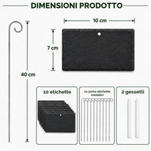 Carica l'immagine nel visualizzatore di Gallery, Etichette per Piante in Ardesia Naturale, 10 Pezzi 10 x 7 cm con Aste in Metallo, Doppia Faccia, 2 Gessetti Inclusi, Car