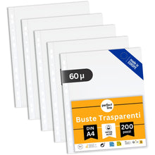 Carica l'immagine nel visualizzatore di Gallery, perfect line 200 Buste trasparenti anelli a4 perforate DIN-A4, bustine trasparenti, zigrinata, prive di acidi e valide p