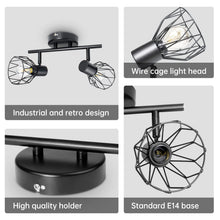 Carica l'immagine nel visualizzatore di Gallery, Dehobo Faretti LED Soffitto Orientabili 2 Luci E14 Metallo Nero