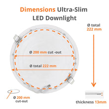 Carica l'immagine nel visualizzatore di Gallery, JANDEI – Confezione da 6 faretti LED da incasso rotondi, 18W, 1500 lumen, extrapiatti 13 mm, foro di montaggio Ø200-205 
