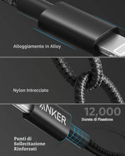 Carica l'immagine nel visualizzatore di Gallery, Anker Cavo USB C a Lightning 1m Nylon MFi Ricarica Rapida per iPhone