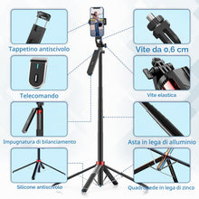 Carica l'immagine nel visualizzatore di Gallery, 180CM Treppiede per cellulare, Ulanzi Selfie Stick Quad Tripod con telecomando Bluetooth, rotazione di 360° in alluminio