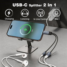 Carica l'immagine nel visualizzatore di Gallery, Adattatore da USB C a jack da 3,5 mm, adattatore audio a Y per cuffie da 1 a 2 tipo C, adattatore AUX e ricarica 100 W p