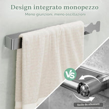 Carica l'immagine nel visualizzatore di Gallery, Alyvisun Porta Salviette da Bagno, Portasciugamani Adesivo Monoblocco con Ganci, Porta Asciugamani in Acciaio Inossidabile 304 per Bagno, Cucina e Doccia