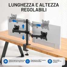 Carica l'immagine nel visualizzatore di Gallery, GRIFEMA GB2001-2 Supporto Doppio Monitor 13-32" Braccio VESA 75/100