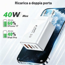 Carica l'immagine nel visualizzatore di Gallery, Caricatore USB C 40W, 4 Porte Presa USB Caricatore Multipla PD e QC 3.0 Carica Rapida Carica Spina Rapido Caricatore,USB