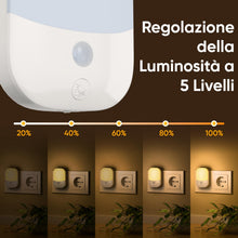 Carica l'immagine nel visualizzatore di Gallery, [2 Pezzi] Luce Notturna da Presa con Sensore Crepuscolare, 5 Livelli Dimmerabile, 3000K Bianco Caldo, Modalità ON/OFF/Au