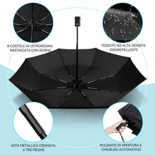 Carica l'immagine nel visualizzatore di Gallery, TechRise Ombrello Pieghevole, Ombrello Portatile Automatico Antivento Compatto Resistente Leggero con 8 Stecche Rinforza