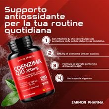 Carica l'immagine nel visualizzatore di Gallery, Coenzima Q10 200 mg e Vitamina E, 210 Capsule Vegetali CoQ10 JARMOR