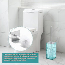 Carica l'immagine nel visualizzatore di Gallery, Set di accessori da bagno in acrilico trasparente, antiruggine, design trasparente, include dispenser di sapone, portaspazzolino, tazza, portasapone e scopino per WC, 5 pezzi (blu foglia di tè)