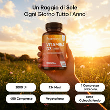 Carica l'immagine nel visualizzatore di Gallery, Vitamina D3 2000 UI Colecalciferolo (50mcg), Vegetariana, 400 Compresse