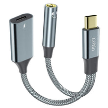 Carica l'immagine nel visualizzatore di Gallery, Adattatore da USB C a jack da 3,5 mm e caricabatterie, adattatore 2 in 1 da USB C a jack audio AUX con cavo di ricarica 