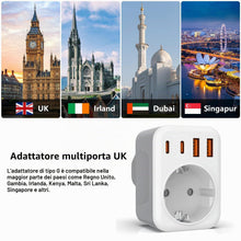 Carica l'immagine nel visualizzatore di Gallery, Adattatore presa Inglese da Viaggio, 5 in 1 Adattatore da Viaggio UK,con 2 USB A e 2 USB C, 3250W, Adattatore Tipo G per
