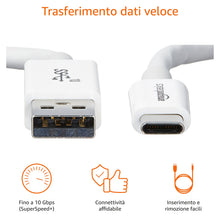 Carica l'immagine nel visualizzatore di Gallery, Amazon Basics Cavo di ricarica rapida adattatore da USB-C a USB-A 3.1 Gen 2, alta velocità 10 Gbps, certificato USB-IF, 