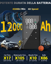 Carica l'immagine nel visualizzatore di Gallery, Pompa ad aria per auto a batteria da 12000 mAh, 4 mini compressori veloci, 150 psi, pompa ad aria elettrica piccola con 