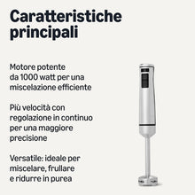 Carica l'immagine nel visualizzatore di Gallery, Amazon Basics - Frullatore a Immersione Manuale Multi-Velocità da 1000 Watt, con Cavo, Colore Argento