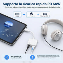 Carica l'immagine nel visualizzatore di Gallery, Adattatore 2-in-1 USB-C a Jack 3,5 mm con Ricarica Rapida PD 60W