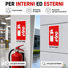 Carica l'immagine nel visualizzatore di Gallery, AGRICOM Cartello Estintore, Kit 2 Pezzi 9,5 x 17 cm in Polipropilene 0,5 mm, Segnaletica Antincendio Impermeabile e Resi