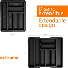 Carica l'immagine nel visualizzatore di Gallery, edihome, Portaposate da Cassetto, Porta Posate Espandibile, Regolabile, con 6-8 Scomparti, senza BPA, per Utensili da Cucina (Nero)