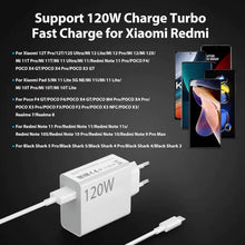Carica l'immagine nel visualizzatore di Gallery, Caricatore 120w Hypercharge Combo per Xiaomi con cavo ricarica rapida USB C 6A 1 metro, caricabatterie fast charge 15T/1