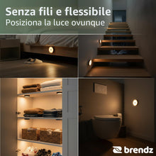 Carica l'immagine nel visualizzatore di Gallery, Brendz Luce Armadio LED con Sensore Rotonda, Luce Notturna, Ricaricabile USB-C, Magnetica, 2 pezzi, Bianco Caldo 3000K, 