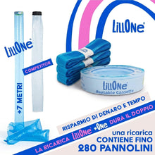 Carica l'immagine nel visualizzatore di Gallery, LillOne Kit Cassetta Riutilizzabile + 3 Ricariche Extra Lunghe 7 Strati da 7m – Compatibile con Mangiapannolini Maialino