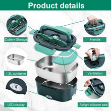 Carica l'immagine nel visualizzatore di Gallery, Lunch Box Elettrico Portatile Scaldavivande per Auto Camion e Ufficio 4 in 1 12V/24V/220V~240V 1.5L 60W Porta Pranzo in 