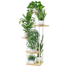 Carica l'immagine nel visualizzatore di Gallery, Bamworld Porta Piante da Interno ed Esterno a 5 Ripiani – Fioriera in Legno e Metallo, Scaffale Moderno Salvaspazio per 