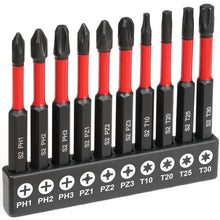 Carica l'immagine nel visualizzatore di Gallery, Flintronic 10 Pezzi Inserti per Avvitatore, Punte per Cacciavite Magnetico PZ/PH, Cacciavite Magnetiche Impulsi 1/4'', T