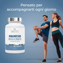 Carica l'immagine nel visualizzatore di Gallery, Bandini® Magnesio Bisglicinato 180 Capsule (2 mesi), 350 mg di Glicinato, Chelato per dose arricchito di Vitamina B1, B6