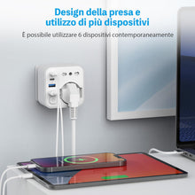 Carica l'immagine nel visualizzatore di Gallery, Adattatore Presa Giappone, 6 in 1 Adattatore Giappone Italiano con 4 USB, per Cina, Filippine, America, Canada, 3680W, S